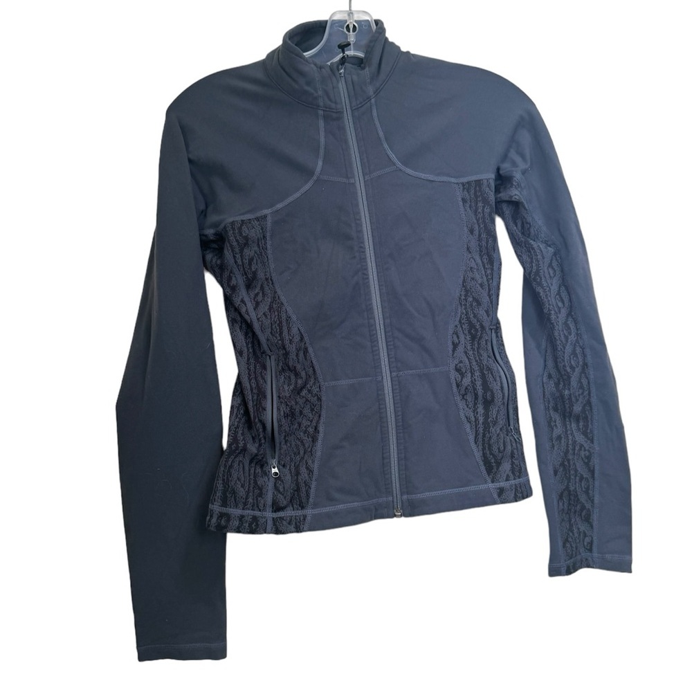 Lululemon Fitted Full Zip Up Animal Print‎ Jacket Pockets Top Mesh Grey Define 6